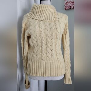 Banana Republic Ivory/creamy yellow Cable Knit Cowl Neck Sweater